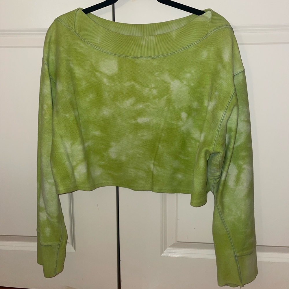 Free People Cropped Green Sweatshirt